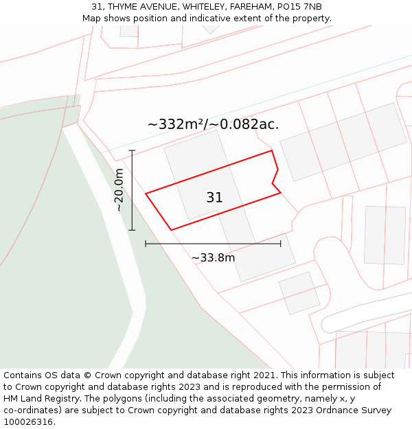 31, THYME AVENUE, WHITELEY, FAREHAM, PO15 7NB: Plot and title map