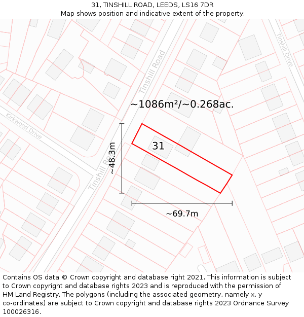 31, TINSHILL ROAD, LEEDS, LS16 7DR: Plot and title map