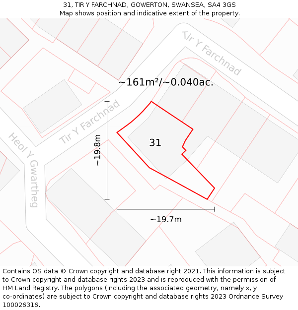 31, TIR Y FARCHNAD, GOWERTON, SWANSEA, SA4 3GS: Plot and title map