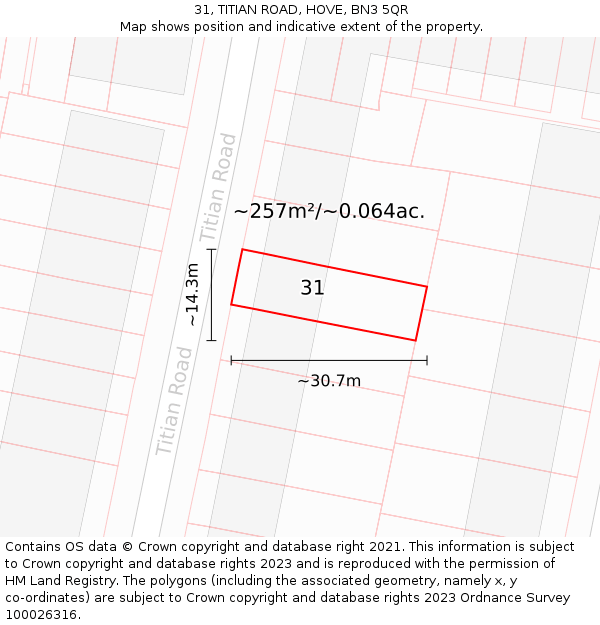 31, TITIAN ROAD, HOVE, BN3 5QR: Plot and title map