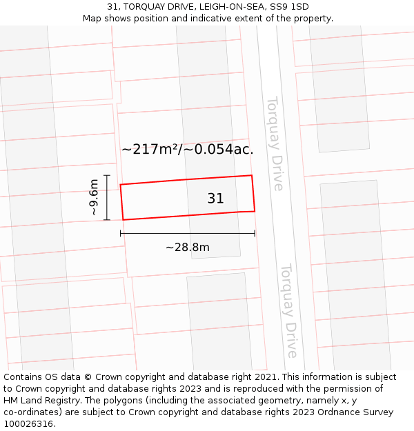 31, TORQUAY DRIVE, LEIGH-ON-SEA, SS9 1SD: Plot and title map