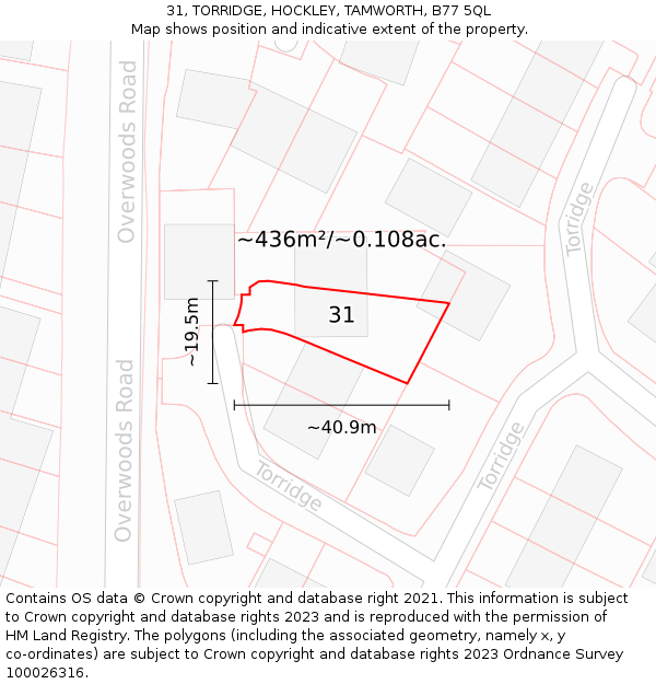 31, TORRIDGE, HOCKLEY, TAMWORTH, B77 5QL: Plot and title map