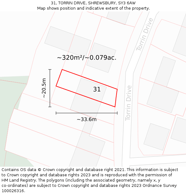 31, TORRIN DRIVE, SHREWSBURY, SY3 6AW: Plot and title map