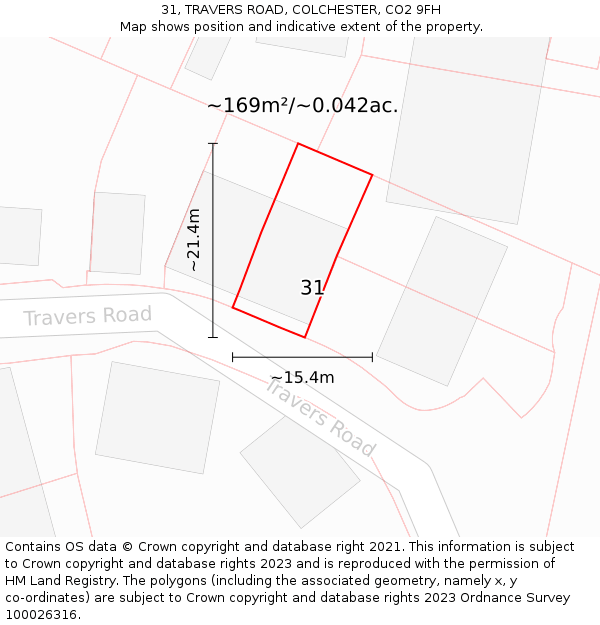 31, TRAVERS ROAD, COLCHESTER, CO2 9FH: Plot and title map