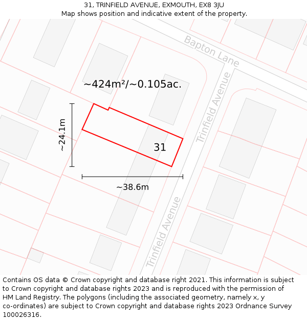 31, TRINFIELD AVENUE, EXMOUTH, EX8 3JU: Plot and title map