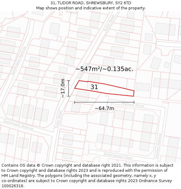 31, TUDOR ROAD, SHREWSBURY, SY2 6TD: Plot and title map