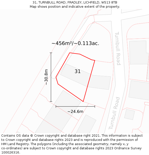 31, TURNBULL ROAD, FRADLEY, LICHFIELD, WS13 8TB: Plot and title map