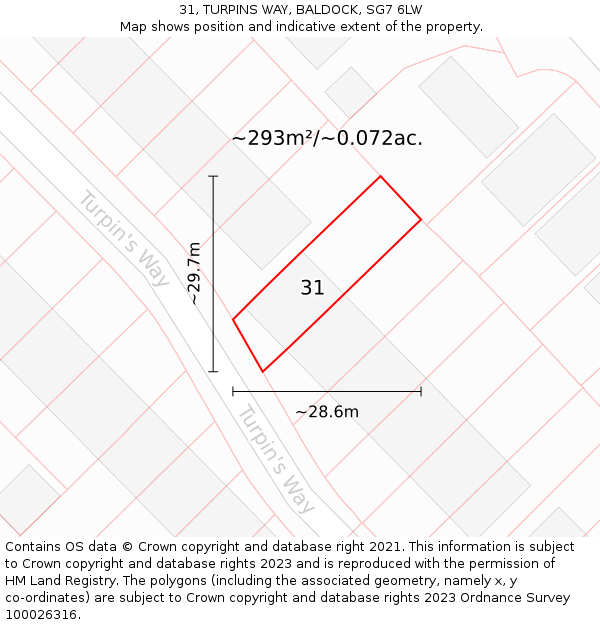 31, TURPINS WAY, BALDOCK, SG7 6LW: Plot and title map