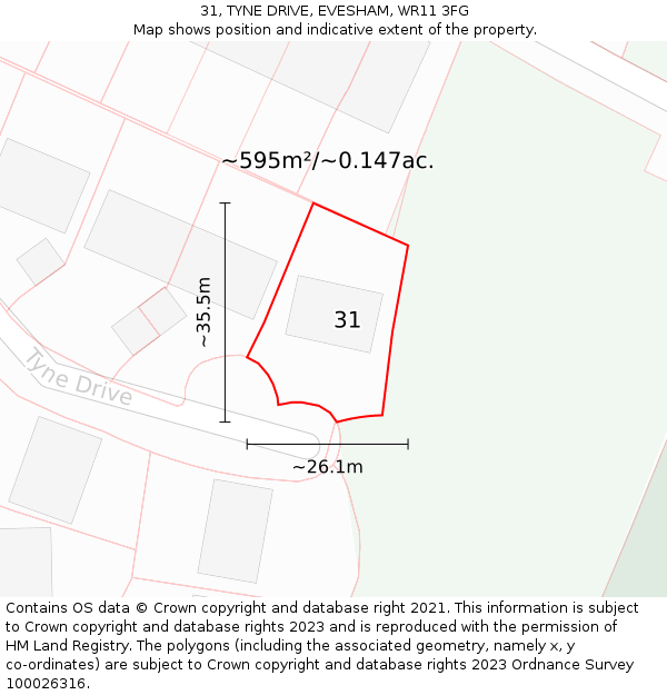 31, TYNE DRIVE, EVESHAM, WR11 3FG: Plot and title map