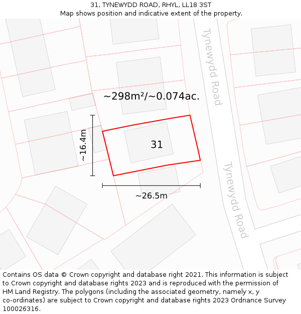 31, TYNEWYDD ROAD, RHYL, LL18 3ST: Plot and title map