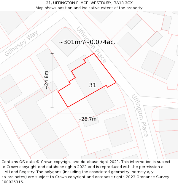 31, UFFINGTON PLACE, WESTBURY, BA13 3GX: Plot and title map