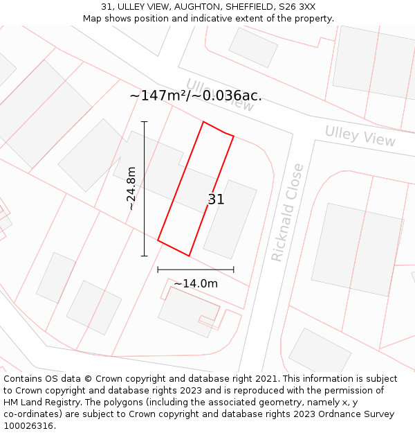 31, ULLEY VIEW, AUGHTON, SHEFFIELD, S26 3XX: Plot and title map