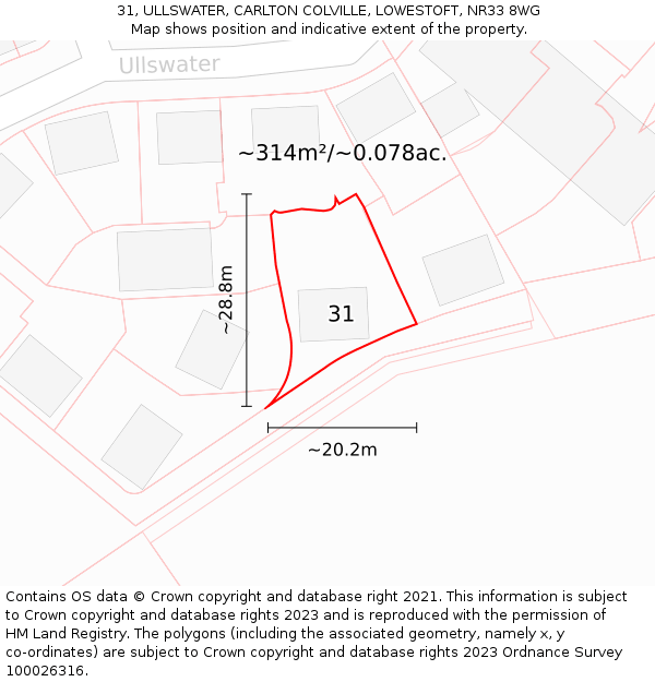 31, ULLSWATER, CARLTON COLVILLE, LOWESTOFT, NR33 8WG: Plot and title map
