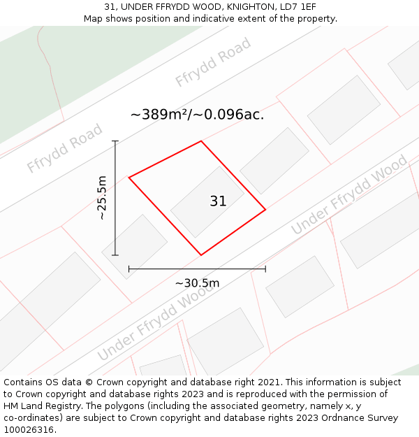 31, UNDER FFRYDD WOOD, KNIGHTON, LD7 1EF: Plot and title map