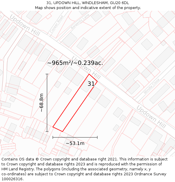 31, UPDOWN HILL, WINDLESHAM, GU20 6DL: Plot and title map