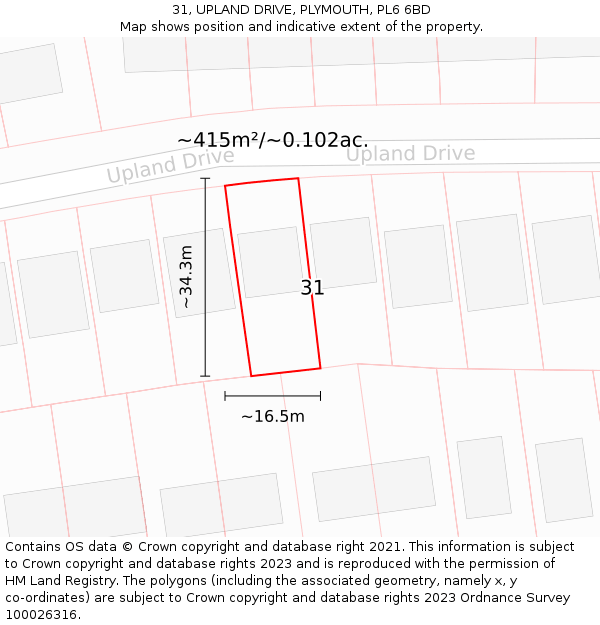 31, UPLAND DRIVE, PLYMOUTH, PL6 6BD: Plot and title map