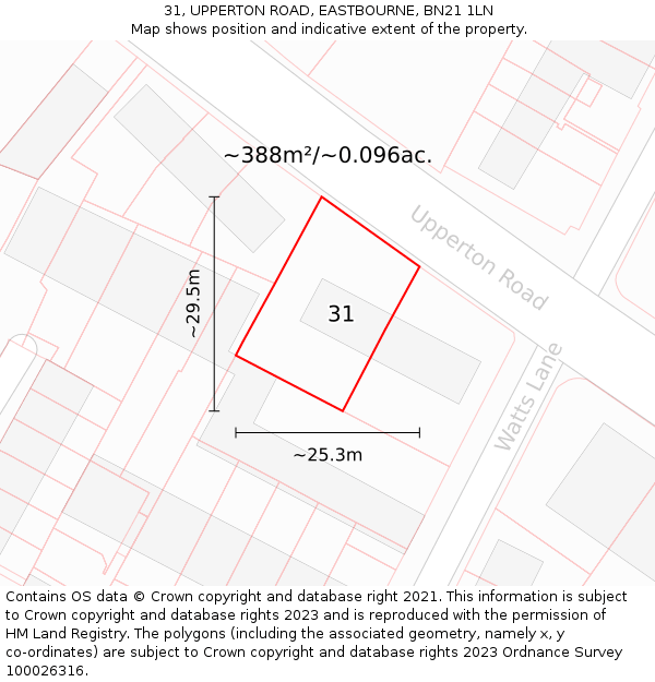 31, UPPERTON ROAD, EASTBOURNE, BN21 1LN: Plot and title map