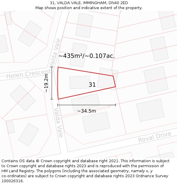 31, VALDA VALE, IMMINGHAM, DN40 2ED: Plot and title map