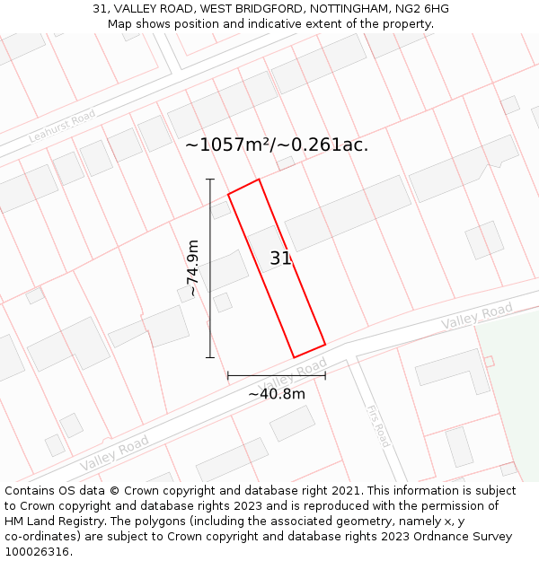 31, VALLEY ROAD, WEST BRIDGFORD, NOTTINGHAM, NG2 6HG: Plot and title map