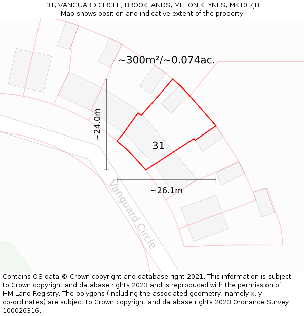 31, VANGUARD CIRCLE, BROOKLANDS, MILTON KEYNES, MK10 7JB: Plot and title map