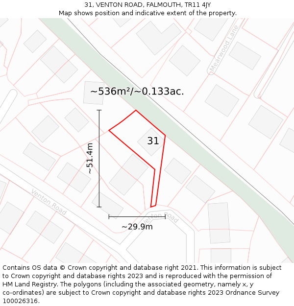 31, VENTON ROAD, FALMOUTH, TR11 4JY: Plot and title map