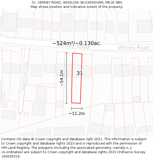 31, VERNEY ROAD, WINSLOW, BUCKINGHAM, MK18 3BN: Plot and title map