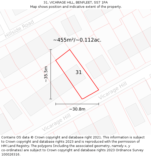 31, VICARAGE HILL, BENFLEET, SS7 1PA: Plot and title map