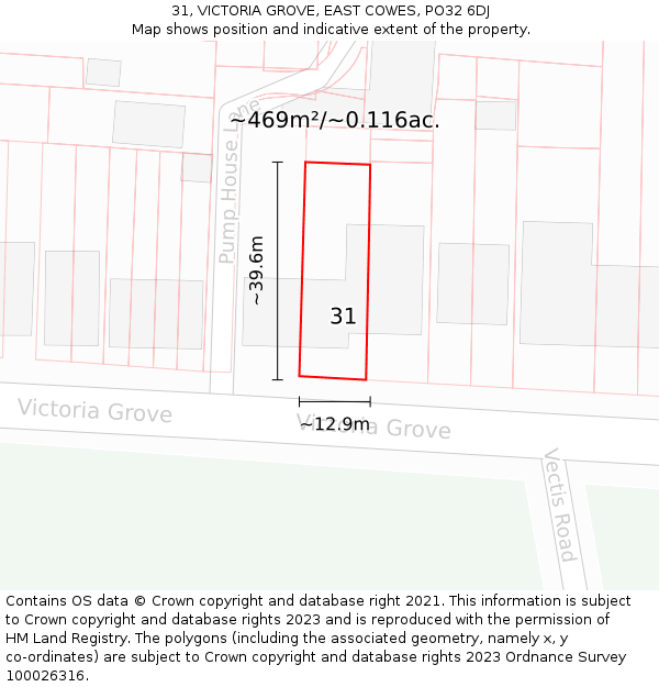 31, VICTORIA GROVE, EAST COWES, PO32 6DJ: Plot and title map