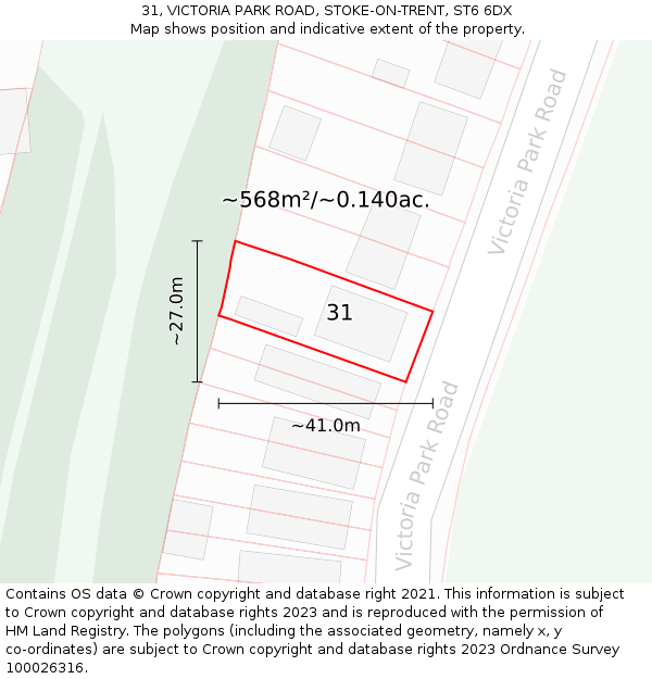 31, VICTORIA PARK ROAD, STOKE-ON-TRENT, ST6 6DX: Plot and title map