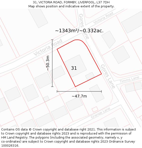 31, VICTORIA ROAD, FORMBY, LIVERPOOL, L37 7DH: Plot and title map