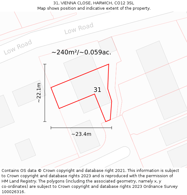 31, VIENNA CLOSE, HARWICH, CO12 3SL: Plot and title map