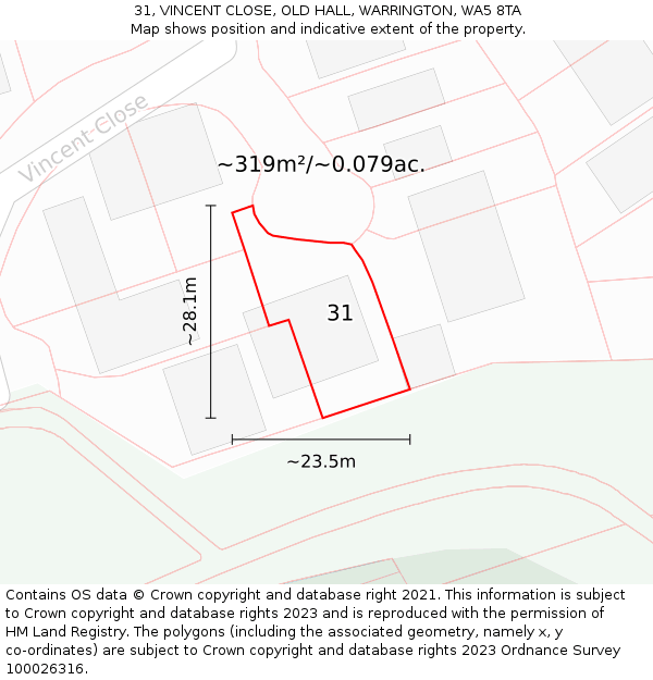 31, VINCENT CLOSE, OLD HALL, WARRINGTON, WA5 8TA: Plot and title map