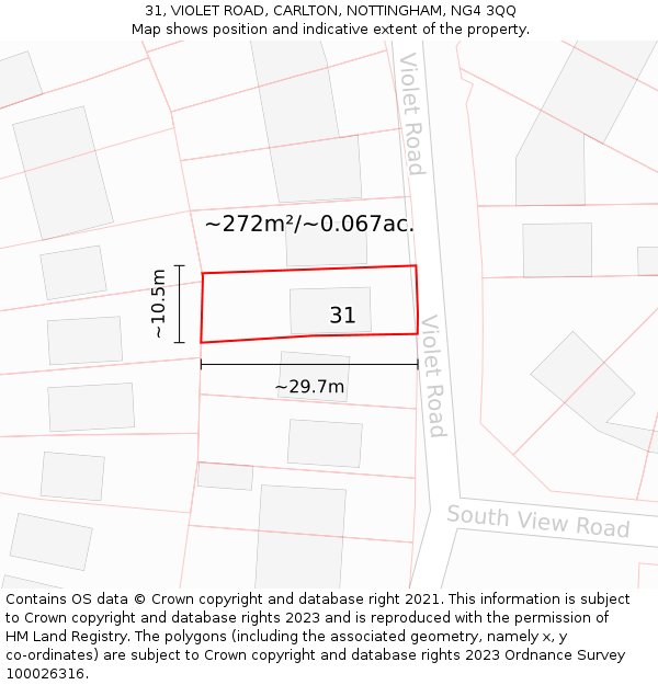 31, VIOLET ROAD, CARLTON, NOTTINGHAM, NG4 3QQ: Plot and title map