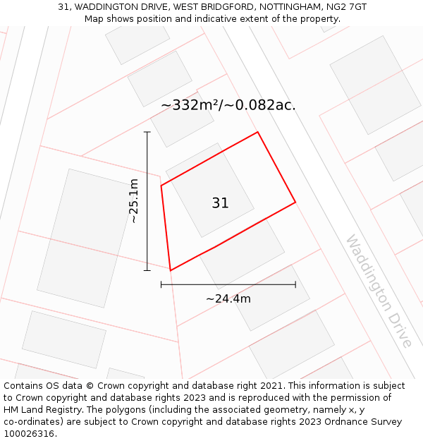 31, WADDINGTON DRIVE, WEST BRIDGFORD, NOTTINGHAM, NG2 7GT: Plot and title map