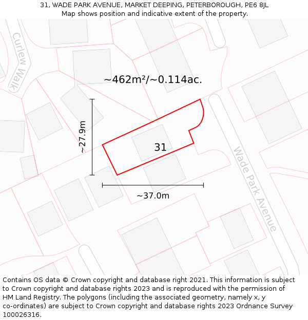 31, WADE PARK AVENUE, MARKET DEEPING, PETERBOROUGH, PE6 8JL: Plot and title map