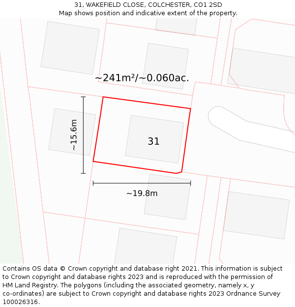 31, WAKEFIELD CLOSE, COLCHESTER, CO1 2SD: Plot and title map