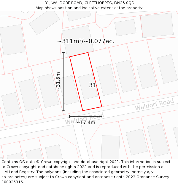 31, WALDORF ROAD, CLEETHORPES, DN35 0QD: Plot and title map