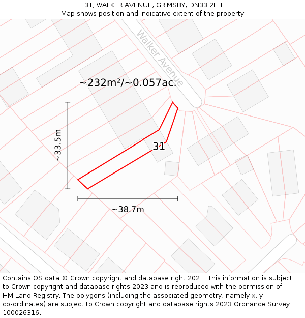 31, WALKER AVENUE, GRIMSBY, DN33 2LH: Plot and title map