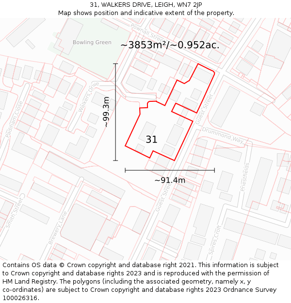 31, WALKERS DRIVE, LEIGH, WN7 2JP: Plot and title map