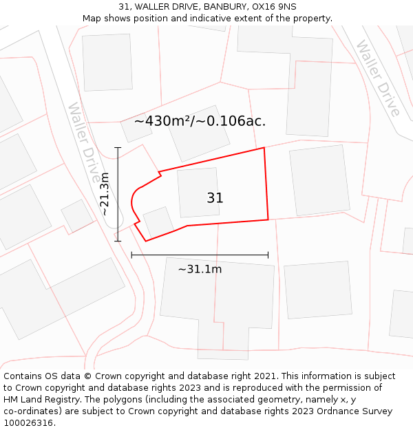 31, WALLER DRIVE, BANBURY, OX16 9NS: Plot and title map