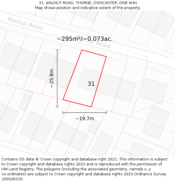 31, WALNUT ROAD, THORNE, DONCASTER, DN8 4HN: Plot and title map