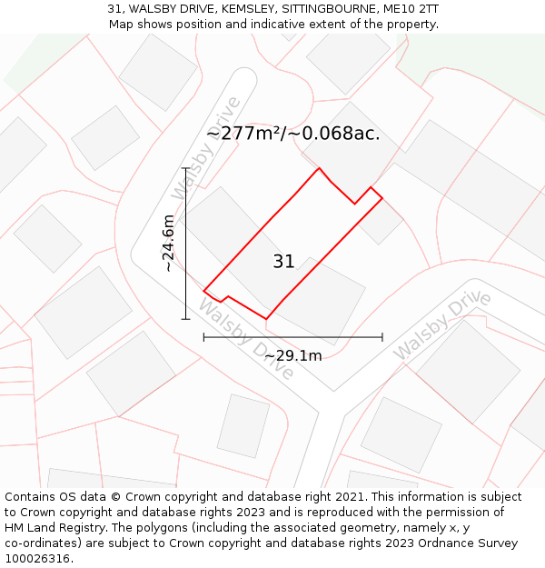 31, WALSBY DRIVE, KEMSLEY, SITTINGBOURNE, ME10 2TT: Plot and title map