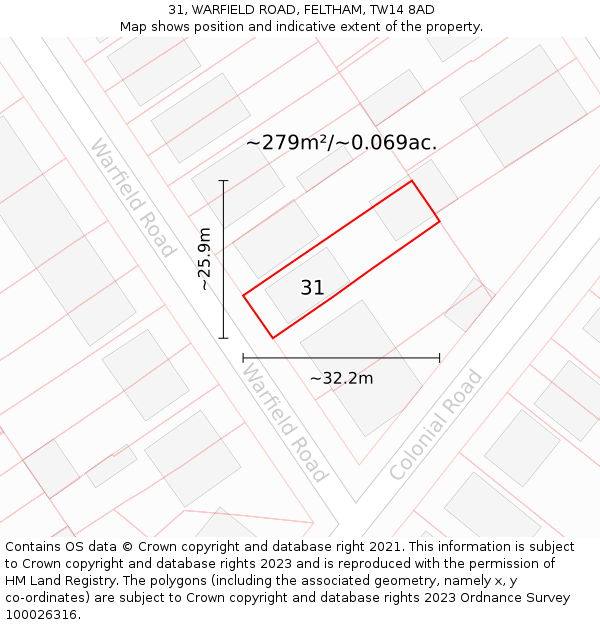 31, WARFIELD ROAD, FELTHAM, TW14 8AD: Plot and title map