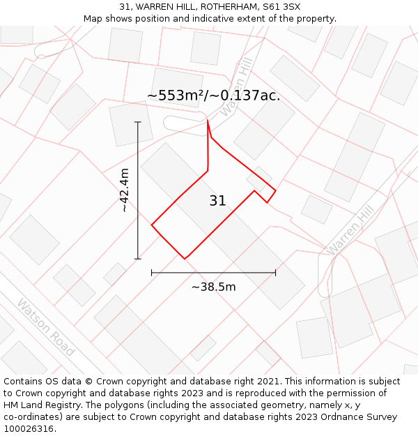 31, WARREN HILL, ROTHERHAM, S61 3SX: Plot and title map