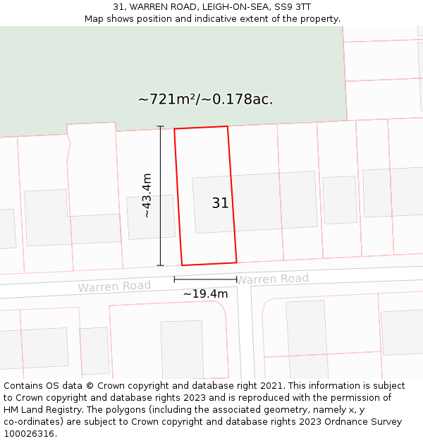 31, WARREN ROAD, LEIGH-ON-SEA, SS9 3TT: Plot and title map