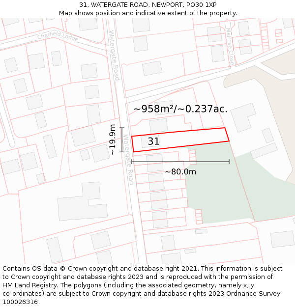 31, WATERGATE ROAD, NEWPORT, PO30 1XP: Plot and title map