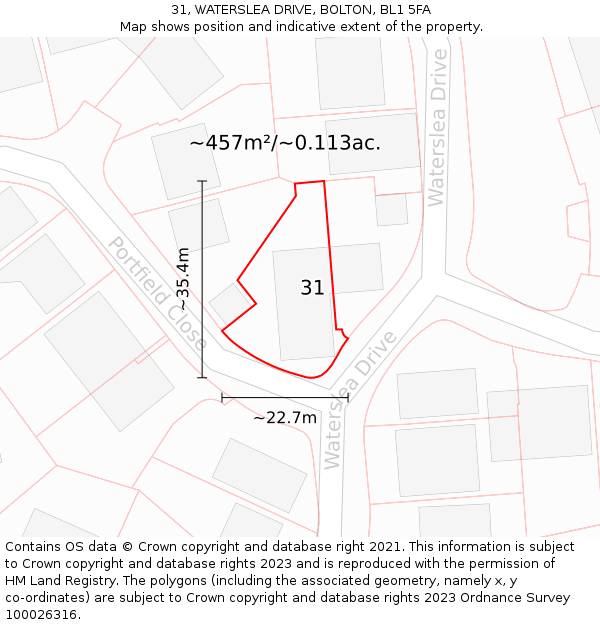 31, WATERSLEA DRIVE, BOLTON, BL1 5FA: Plot and title map