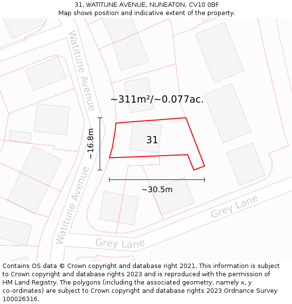 31, WATITUNE AVENUE, NUNEATON, CV10 0BF: Plot and title map