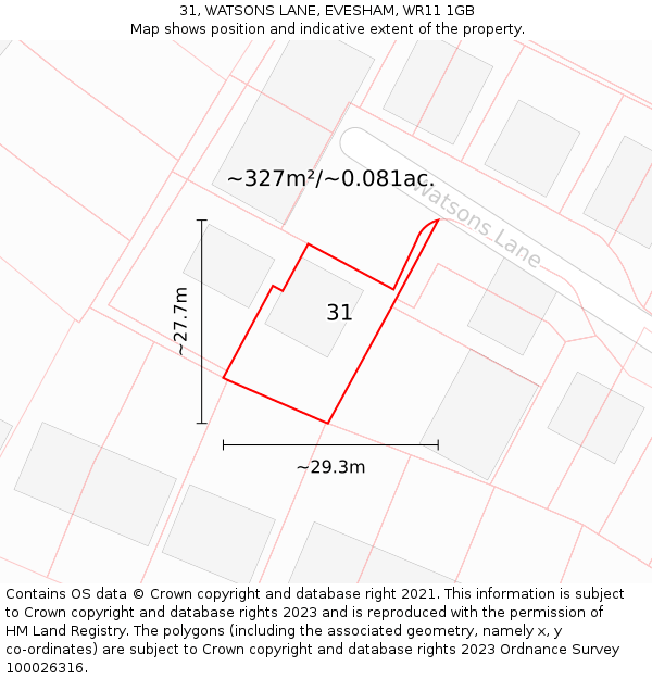 31, WATSONS LANE, EVESHAM, WR11 1GB: Plot and title map