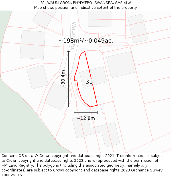 31, WAUN GRON, RHYDYFRO, SWANSEA, SA8 4LW: Plot and title map